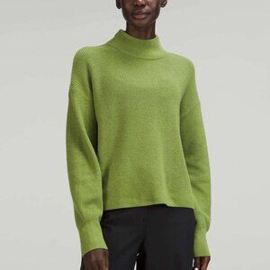 Lululemon sz 10 Green Merino Wool-Blend Ribbed Mockneck Turtleneck Sweater